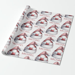 Papel De Regalo Balón de fútbol de Navidad personalizado Santa fel