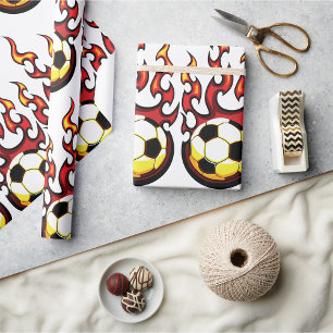 Papel De Regalo Balón de Fútbol en Llamas Fuego Caliente Deportes