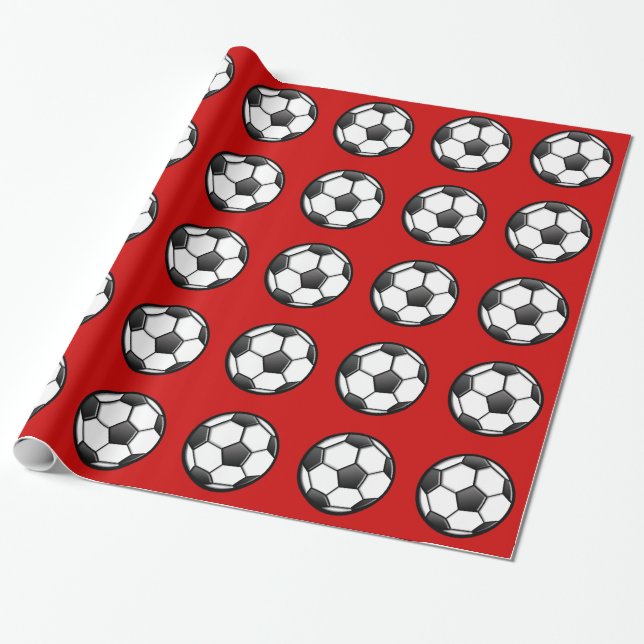 Papel De Regalo Balón de fútbol en rojo (Desenrollado)