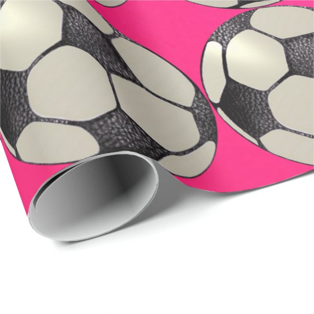 Papel De Regalo Balón de fútbol / Rosa caliente (Esquina del rollo)