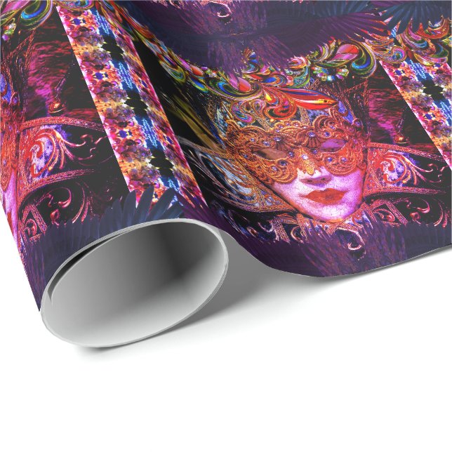 Papel De Regalo Balón de Mascarada máscara de belleza negro gótico (Esquina del rollo)