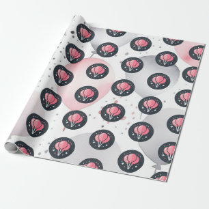 Papel De Regalo Balón rosa, negro y gris