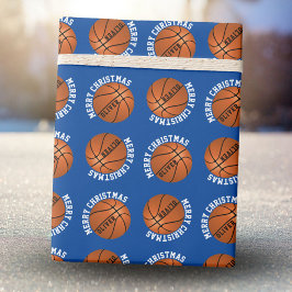 Papel De Regalo Baloncesto Balas Niños Nombre Azul Feliz Navidad