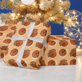 Papel De Regalo Baloncesto Bolas Niños Nombre Navidades Naranjas