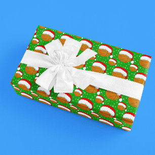 Papel De Regalo Baloncesto con sombrero de Santa y copos de nieve