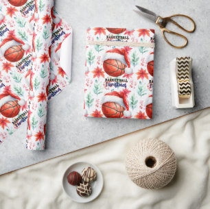 Papel De Regalo Baloncesto con sombrero Santa para Navidades