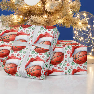 Papel De Regalo Baloncesto con sombrero Santa para Navidades