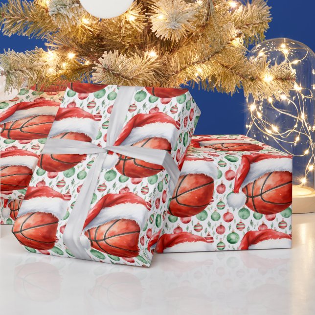 Papel De Regalo Baloncesto con sombrero Santa para Navidades (Vacaciones)