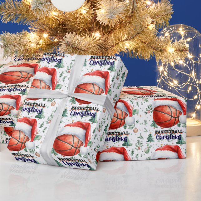 Papel De Regalo Baloncesto con sombrero Santa para Navidades (Vacaciones)