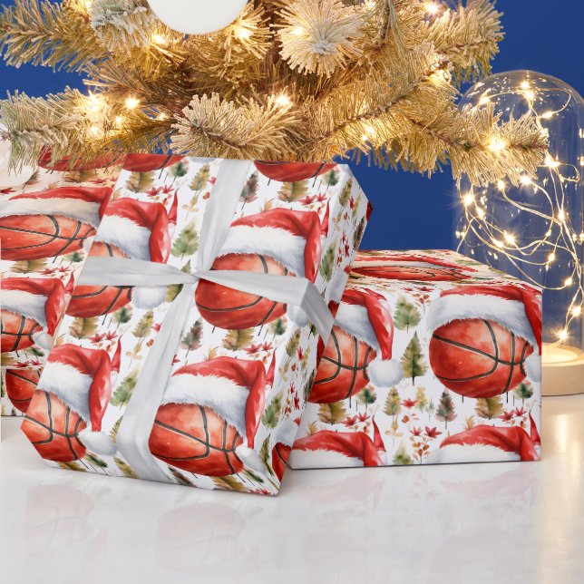 Papel De Regalo Baloncesto con sombrero Santa para Navidades (Vacaciones)