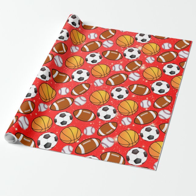 Papel De Regalo Baloncesto de fútbol de Monograma (Desenrollado)