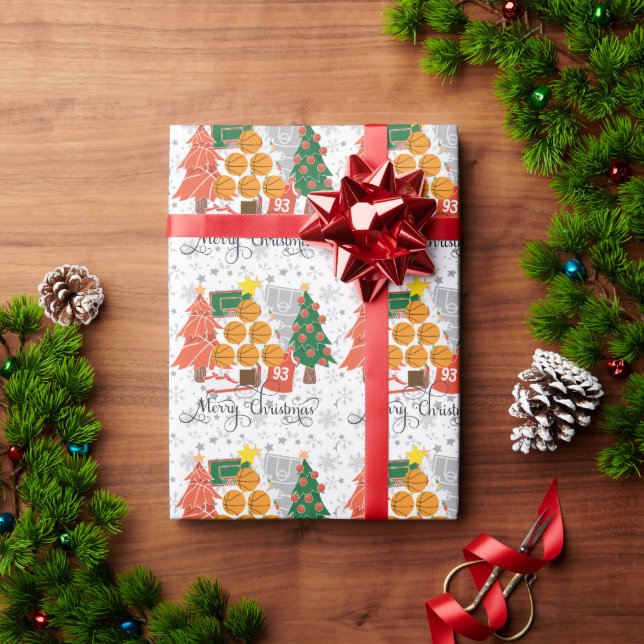 Papel De Regalo Baloncesto Felices Fiestas con Árbol de Navidad (Regalo de vacaciones)