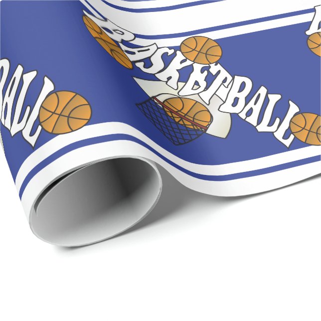 Papel De Regalo Baloncesto Rayas azul oscuro y blancas (Esquina del rollo)