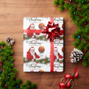 Papel De Regalo Baloncesto Santa Claus Feliz Año Nuevo Navidad