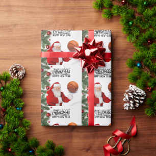 Papel De Regalo Baloncesto Santa Claus Feliz Año Nuevo Navidad