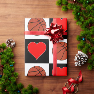 Papel De Regalo Baloncesto y Hearts Patrón de cheques negros y bla