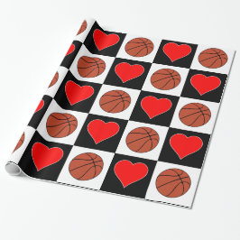 Papel De Regalo Baloncesto y Hearts Patrón de cheques negros y bla
