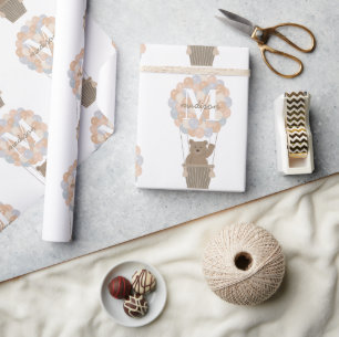 Papel De Regalo Balones de aire caliente de oso lindo Monograma Gé