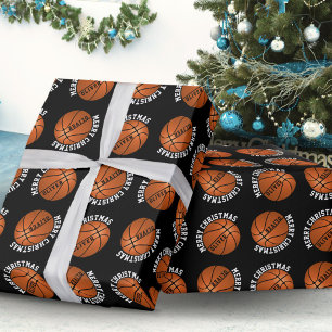 Papel De Regalo Balones de Baloncesto Niños Nombre Negro Navidad