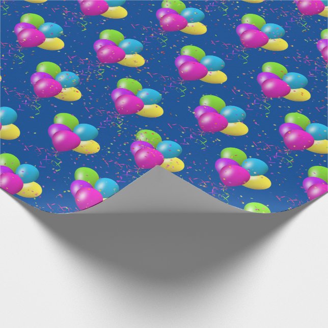 Papel De Regalo Balones de cumpleaños con confeti azul (Esquina)
