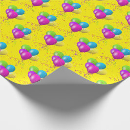 Papel De Regalo Balones de cumpleaños con confetti en amarillo