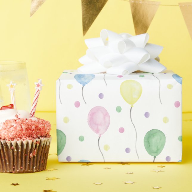 Papel De Regalo Balones de cumpleaños y confetti acuarela (Fiesta de cumpleaños )