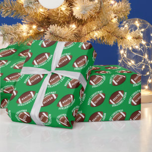 Papel De Regalo Balones de Fútbol Americano Nombre Verde Navidad