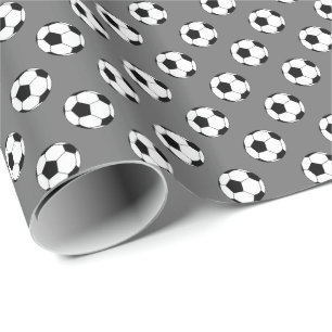 Papel De Regalo Balones de fútbol negro/blanco sobre gris
