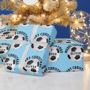 Papel De Regalo Balones de Fútbol para Niños Nombre Navidad 