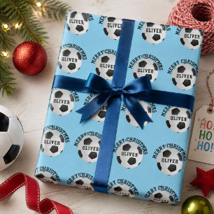 Papel De Regalo Balones de Fútbol para Niños Nombre Navidad