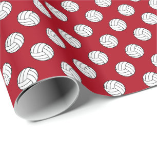 Papel De Regalo Balones de Voleibol Blanco/Negro sobre Rojo Oscuro