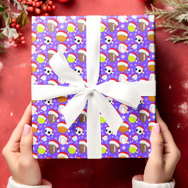 Papel De Regalo Balones Deportivos con Sombrero de Santa Navidad P