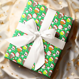 Papel De Regalo Balones Deportivos con Sombrero de Santa Navidad V