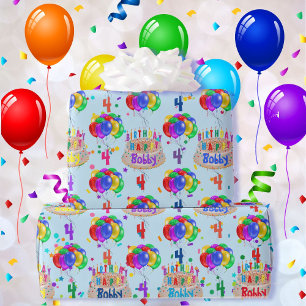 Papel De Regalo Balones Pastel de cumpleaños personaliza la edad d