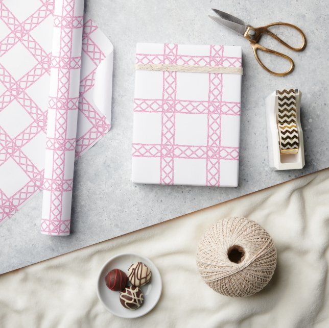 Papel De Regalo Bambú rosa y blanco a la acuarela (Artesanía)
