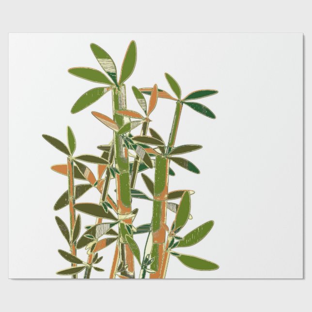 Papel De Regalo Bambú verde aislado sobre fondo blanco (Superficie plana)