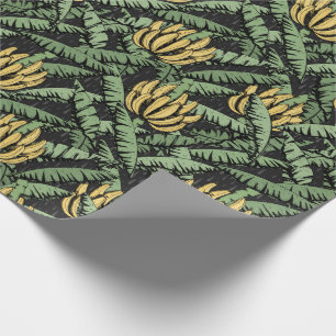 Papel De Regalo Bananas negras y amarillas exóticas y hojas