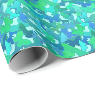 Papel De Regalo Banda de mariposas, turquesa, aqua y azul cielo