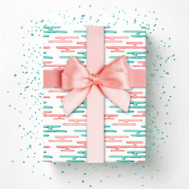 Papel De Regalo Banda de Nubes Propicias en Verde Cian y Flamenco