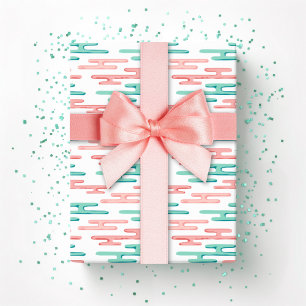 Papel De Regalo Banda de Nubes Propicias en Verde Cian y Flamenco