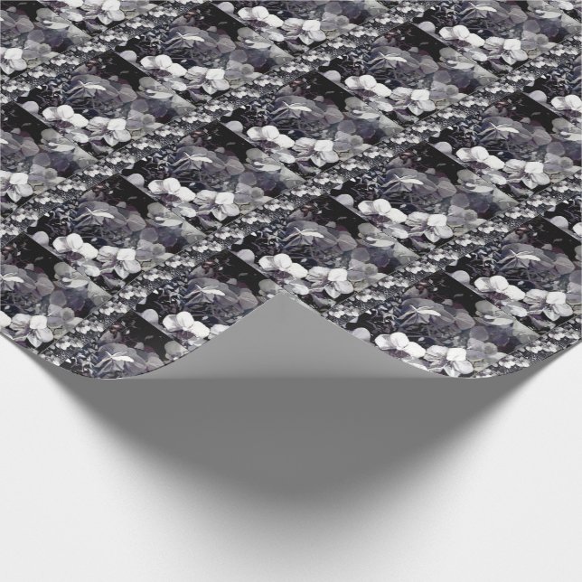 Papel De Regalo Banda simple de orquídeas blancas negras (Esquina)