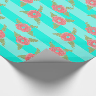 Papel De Regalo Banda verde azulada Y Floral