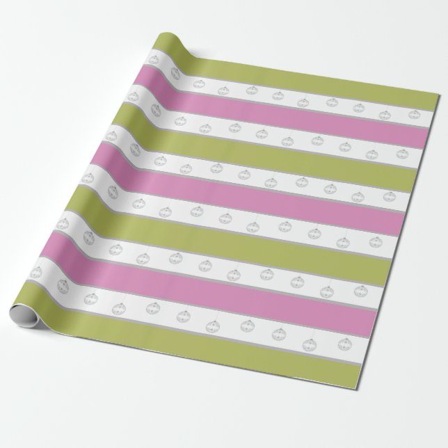 Papel De Regalo Banda verde, blanca y rosa con adornos (Desenrollado)