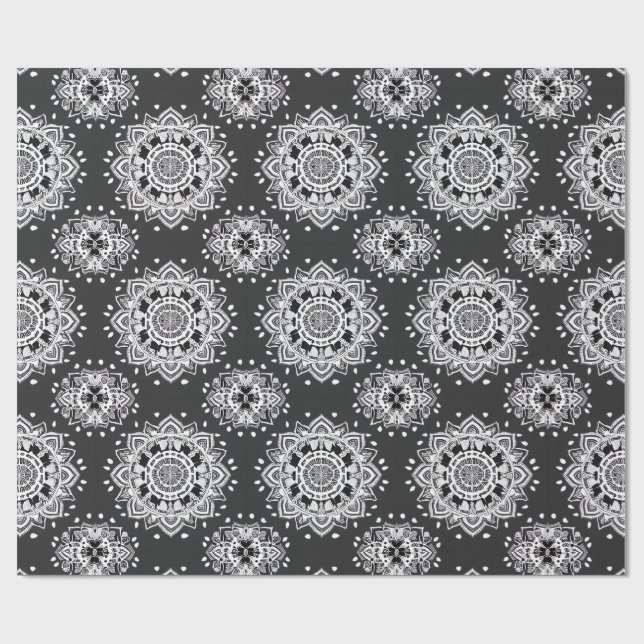 Papel De Regalo Bandanna Mandala en blanco y negro (Superficie plana)