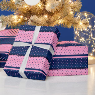 Papel De Regalo Bandas azul y rosa de la Marina y puntos de la Pol