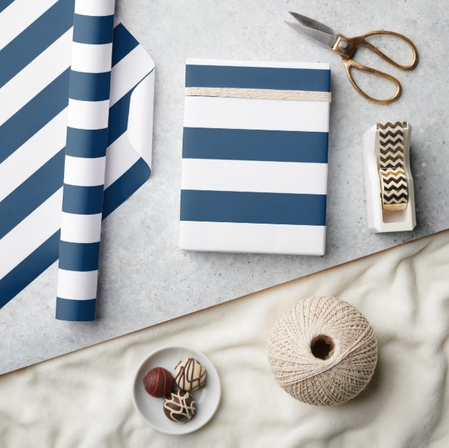 Papel De Regalo Bandas azules de la marina, franjas blancas, patró (Artesanía)