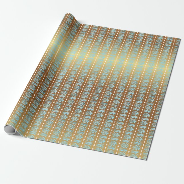 Papel De Regalo Bandas azules y doradas Art Deco Aquamarine (Desenrollado)