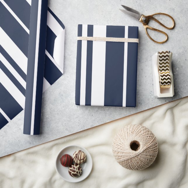 Papel De Regalo Bandas blancas azules de la Marina Modernas (Artesanía)