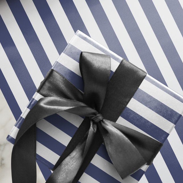 Papel De Regalo Bandas blancas azules modernas (Modern Festive Blue White Stripes Wrapping Paper)