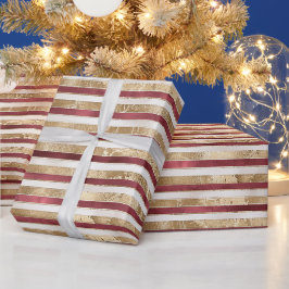Papel De Regalo Bandas blancas de oro rojo